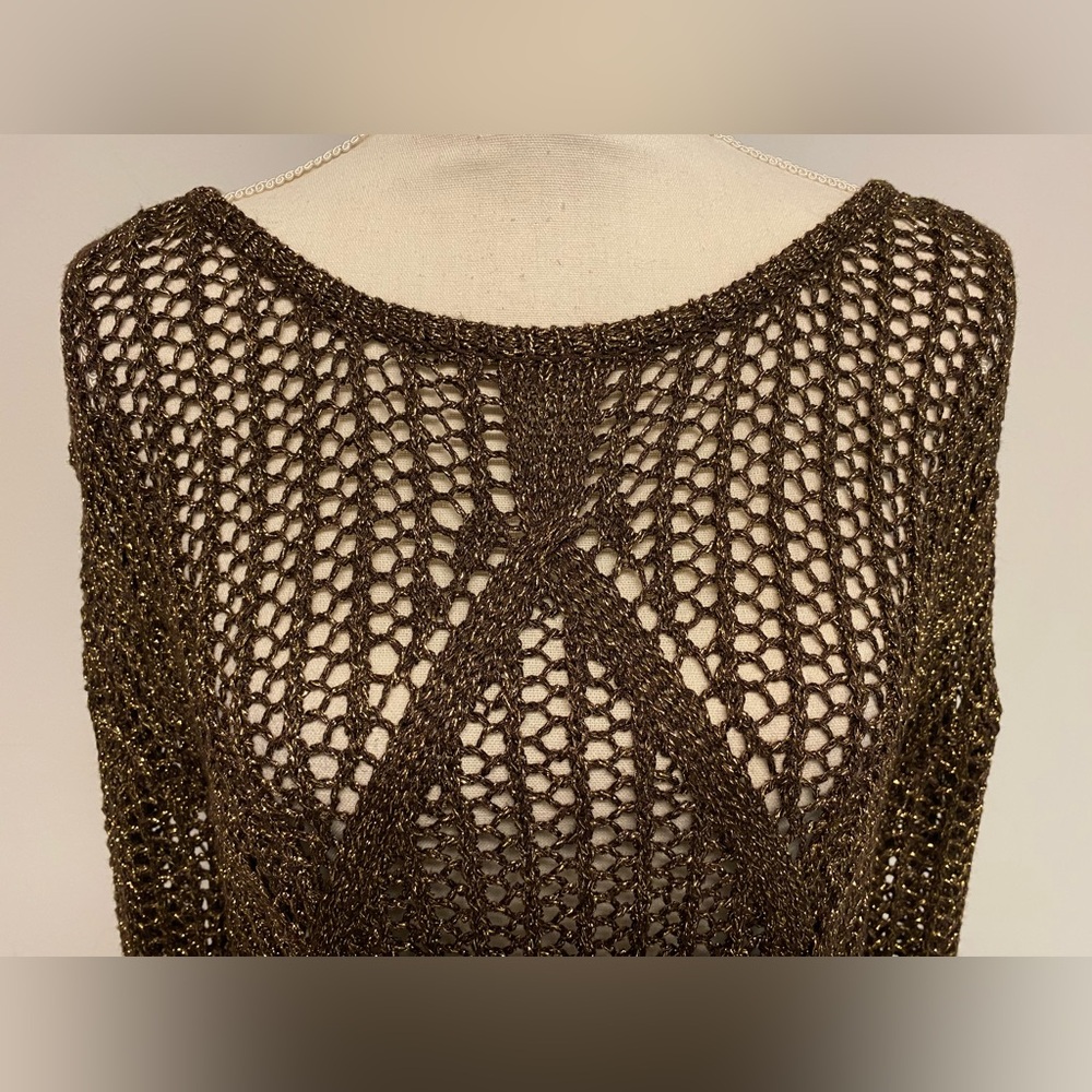 I Jeans by Buffalo Metallic Gold and Brown Crochet Knit Sweater Size Medium - Picture 6 of 10